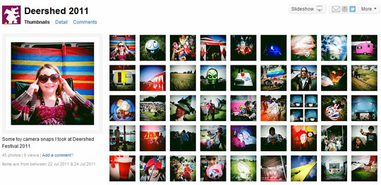 Screenshot of a Flickr set titled Deershed 2011 with a grid of small square photos
