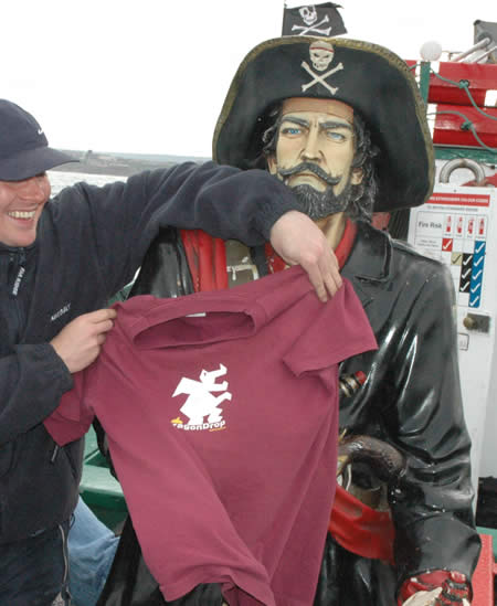 Austin and a Pirate, near Whitby, the North Sea, May 2005