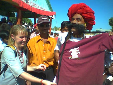 Alicia with India's longest tash, Pushkar, Jan 2004